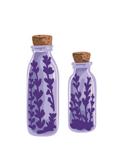 set of vector images of essential oil bottles in a soft lavender style