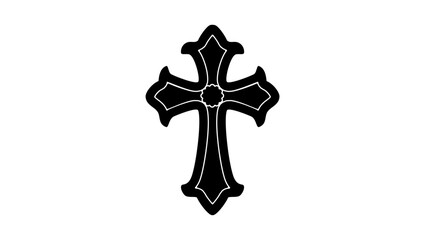 Fleur De Lis Cross, black isolated silhouette © OMIA