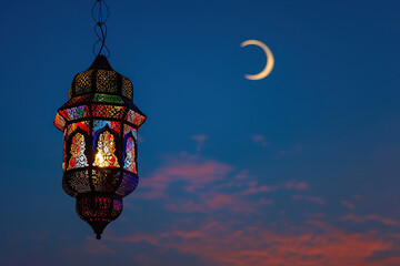 Obraz premium Beautiful greeting card with bright holiday composition for happy and joy celebrate Ramadan