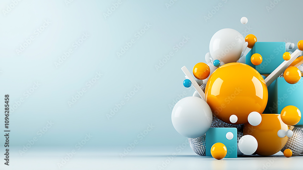 Poster dynamic abstract composition with colorful shapes and forms modern art gallery visual design minimal