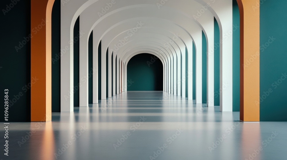 Poster serene architectural space with arched columns