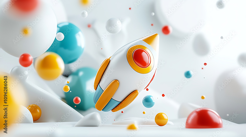 Poster rocket launch event creative design studio digital artwork abstract environment close-up view innova