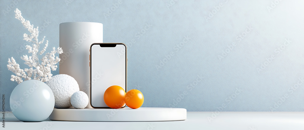 Poster register your application profile modern smartphone display in a minimalist home environment