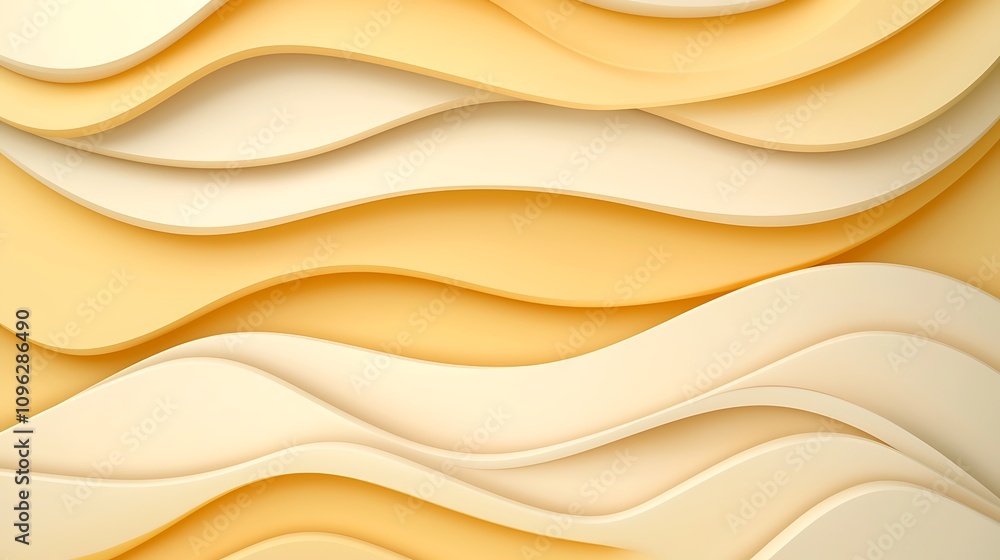 Poster elegant abstract waves in soft cream and yellow tones with layered textures for background or design