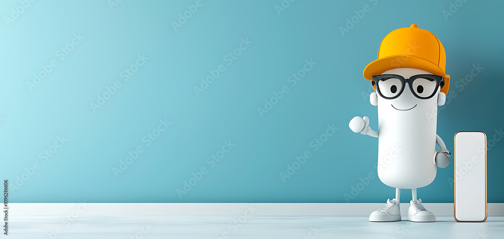 Poster registering your application profile a fun character introduction in a bright modern environment