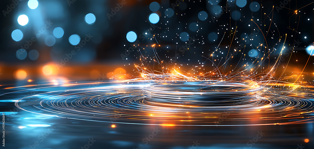 Poster dynamic light patterns create a captivating display in a futuristic setting enhancing the visual exp