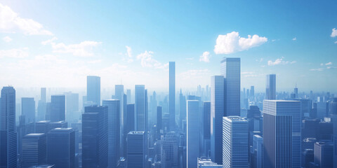 Modern Skyline with High-Rise Office Buildings under Blue Sky