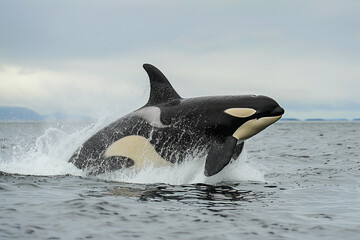 Fototapeta premium Fantastically beautiful majestic huge whale in deep ocean