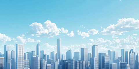 Modern Skyline with High-Rise Office Buildings under Blue Sky