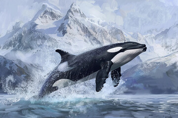 Fototapeta premium Fantastically beautiful majestic huge whale in deep ocean