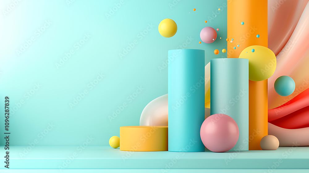 Poster dynamic application of colorful shapes in a modern space abstract design creative environment digita