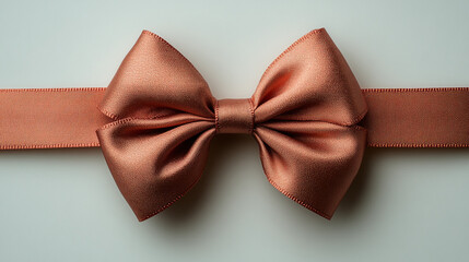 Beautiful brown satin bow tied with ribbon  against   white background