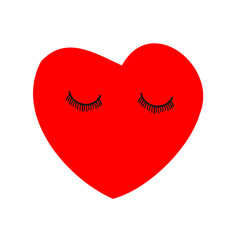 Cute heart with closed eyes, feeling love. Adorable romantic funny character, emoji for Valentines day. Happy tender face expression. Flat