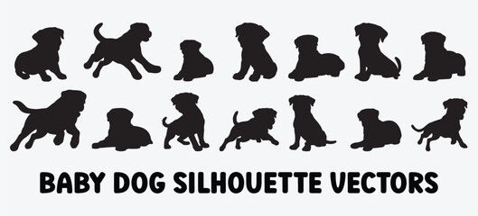 Fototapeta premium Collection Of Adorable Baby Dog Silhouette Vectors, Charming Pet Illustrations for Creative Designs