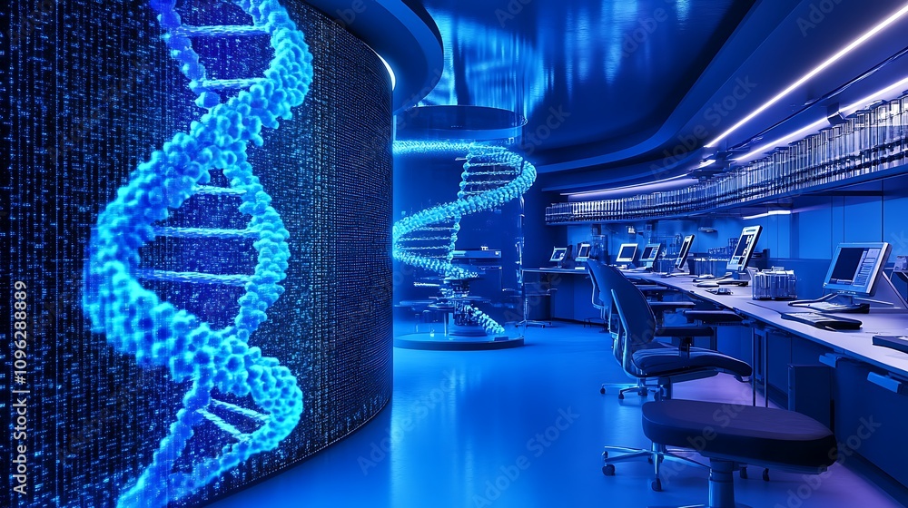 Poster an advanced biology research facility using ai to predict the impacts of genetic modifications on he