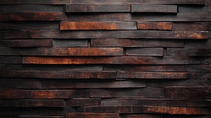 Textured Background of Rich, Deep Brown Wooden Planks Arranged Horizontally with Varied Widths and Subtle Grain Patterns