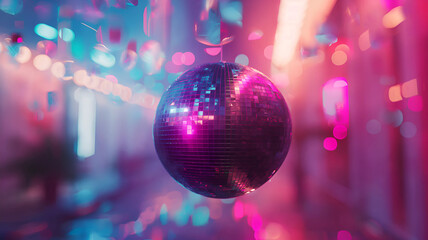 Disco ball with colorful bokeh lights