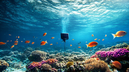 Vibrant underwater scene with colorful fish