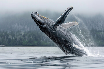 Fototapeta premium Fantastically beautiful majestic huge whale in blue ocean