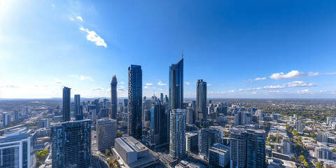 Obraz premium Modern Skyline with High-Rise Office Buildings under Blue Sky