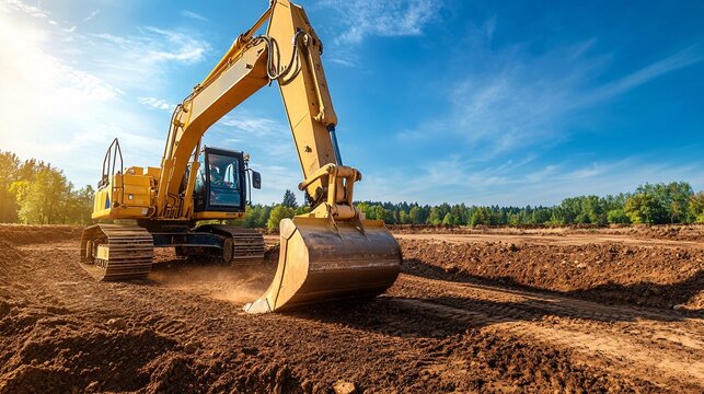 Excavator Grading Dirt Road