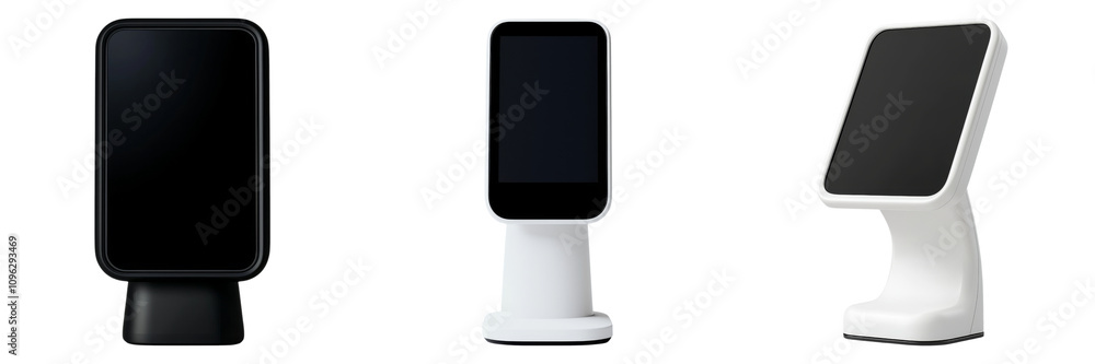 Poster register and complete signup verification to start concept. three modern digital display screens on 