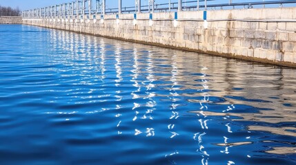 Water circulates in a wastewater treatment plant surrounded by lush greenery and blue tones, reflecting high-quality engineering and nature