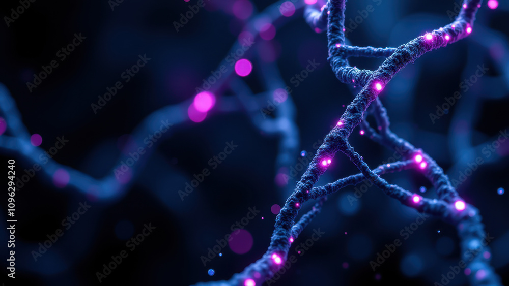 Poster close-up view of a brain's neural network with umis highlighted.