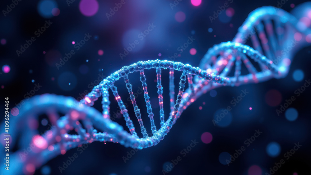 Poster image of a sequence of umis against a dark background with colorful dots representing molecular iden