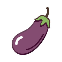 Cartoon Eggplant with Green Leaf