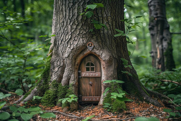 Fantastically beautiful door in wild forest leading to unknown