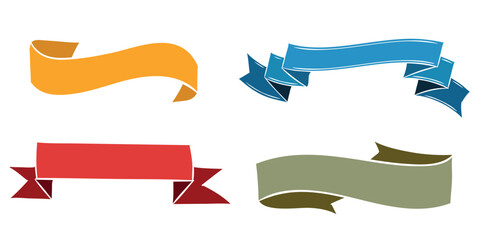 Set of colorful ribbons in blue, red, orange, and green with folded ends.