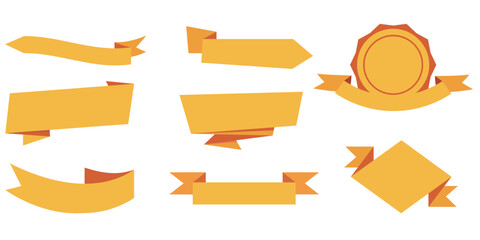Set of yellow banners and ribbons in various shapes and styles.