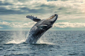 Fototapeta premium Fantastically beautiful majestic huge whale in ocean