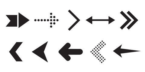 Set of black arrows in various styles including geometric, dotted, and curved.
