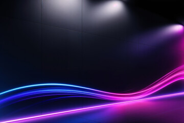 a large neon wave flowing across the image on a dark backdrop. The wave is illuminated with vibrant colours like electric blue, pink, and purple, creating a glowing, high-energy effect. Ai generative