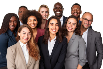 Group of smiling business interacial people in suits on transparent background. Groups of people in business attire. Rich man and women. Business leader. Startup boss. Isolated image. PNG cut out.
