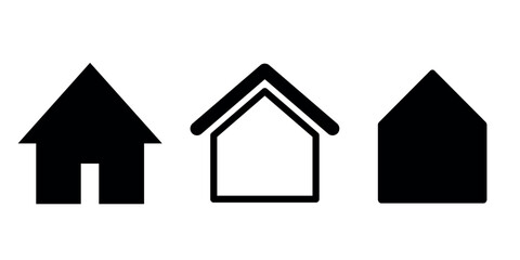 Set of black house icons in different styles. Flat style design isolated on white background.