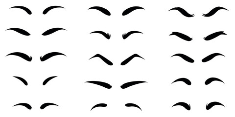 Set of black eyebrow shapes in various styles. Minimalist flat design isolated on white background.