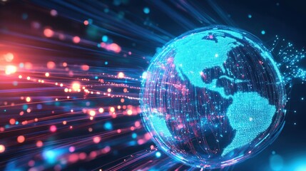 Digital Globe with Glowing Lines and Dots