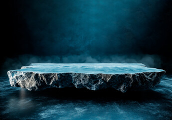 Abstract stone 3D cylinder pedestal podium set on dark background. Minimal scene for product display presentation. Stage for showcase.