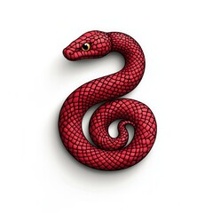 Obraz premium Lunar New Year watercolor element concept. Red coiled snake with a textured pattern and a focused gaze