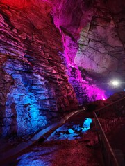 Borra, Andhra Pradesh India - Nov 11 2024: Natural Borra caves are largest in India. They are formed with a variety of speleothems ranging in size and shape near Vizag - Vishakhapatnam.