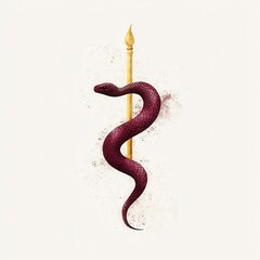 Fototapeta premium Lunar New Year watercolor element concept. Symbolic snake wrapped around a golden spear on a light background