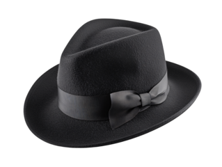 a black hat with a bow
