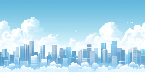 Fototapeta premium Modern Skyline with High-Rise Office Buildings under Blue Sky