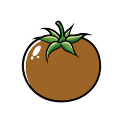 Cute Cartoon Tomato With Green Leaves on White Background