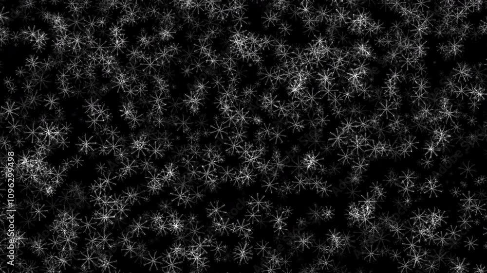 Wall mural beautiful loop falling moving white snowflakes particles animaiton on black abstract background.