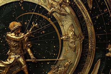 Obraz premium Astrological composition with zodiac circle in signs and symbols