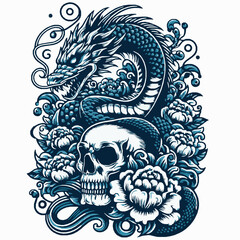 Fototapeta premium Sea dragon snake svg, dragon snake on skull svg, dragon snake svg file, Flower dragon snake svg, Ocean Animal sv v17